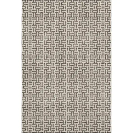 Brown And Ivory Geometric Washable Area Rug With UV Protection Photo 1