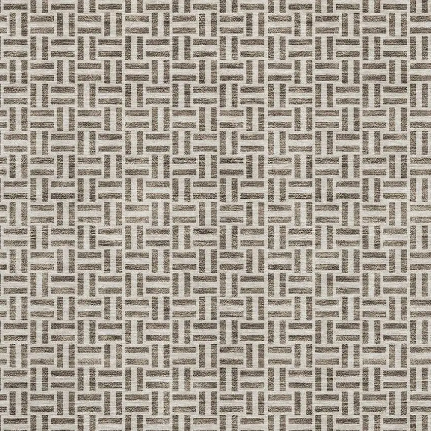 Brown And Ivory Geometric Washable Area Rug With UV Protection Photo 3