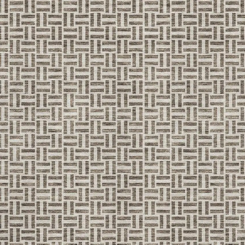 Brown And Ivory Geometric Washable Area Rug With UV Protection Photo 3