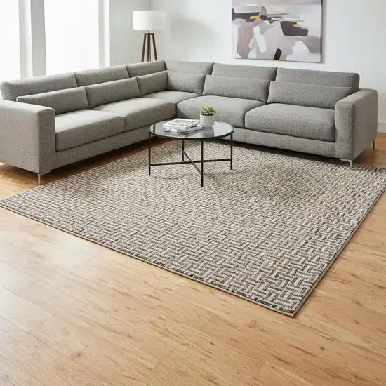 Brown And Ivory Geometric Washable Area Rug With UV Protection Photo 2