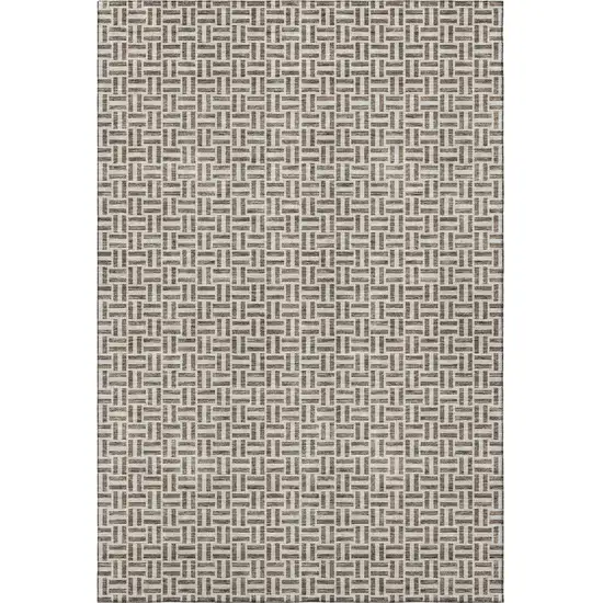Brown And Ivory Geometric Washable Area Rug With UV Protection Photo 4