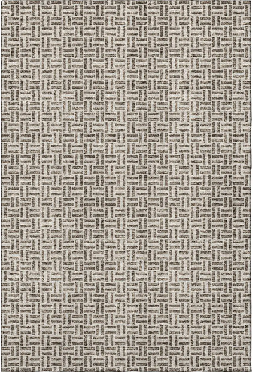 Brown And Ivory Geometric Washable Area Rug With UV Protection Photo 4