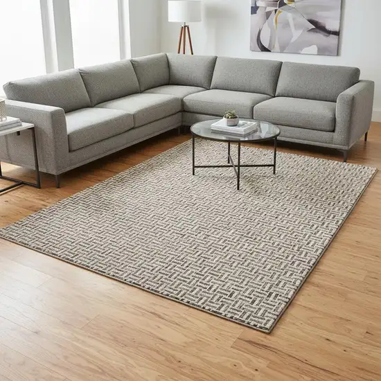 Brown And Ivory Geometric Washable Area Rug With UV Protection Photo 2