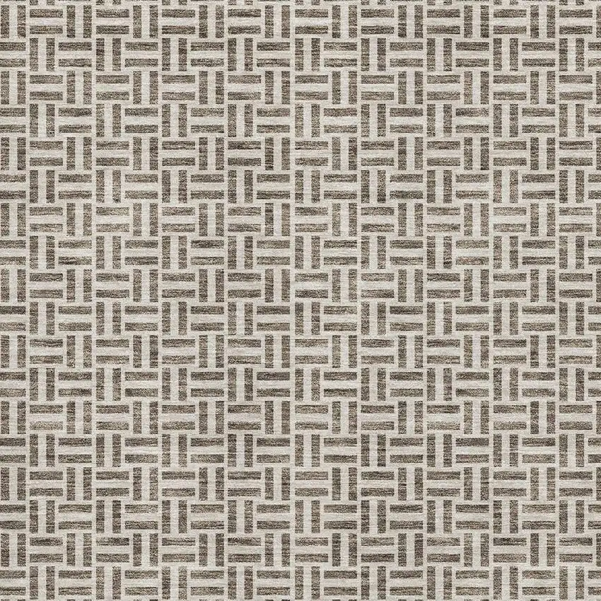 Brown And Ivory Geometric Washable Area Rug With UV Protection Photo 3