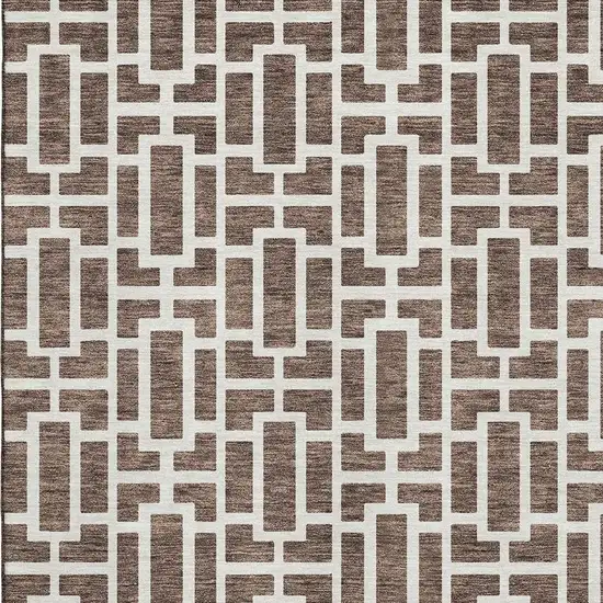 Brown And Ivory Geometric Washable Area Rug With UV Protection Photo 3