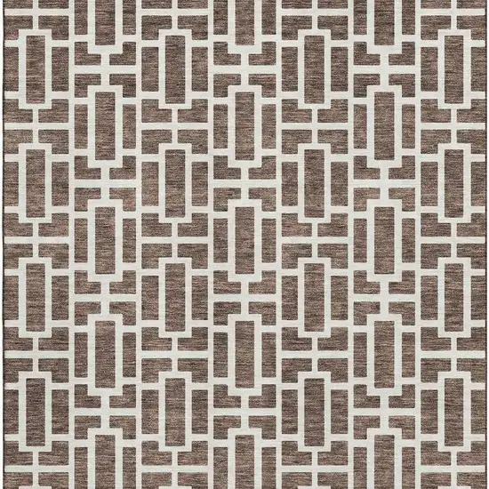 Brown And Ivory Geometric Washable Area Rug With UV Protection Photo 4