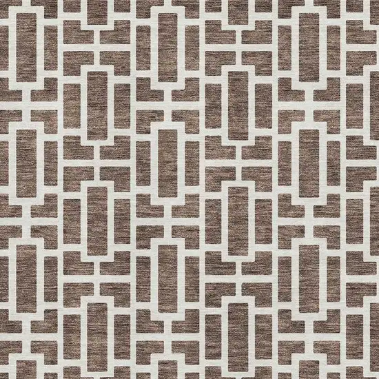 Brown And Ivory Geometric Washable Area Rug With UV Protection Photo 3
