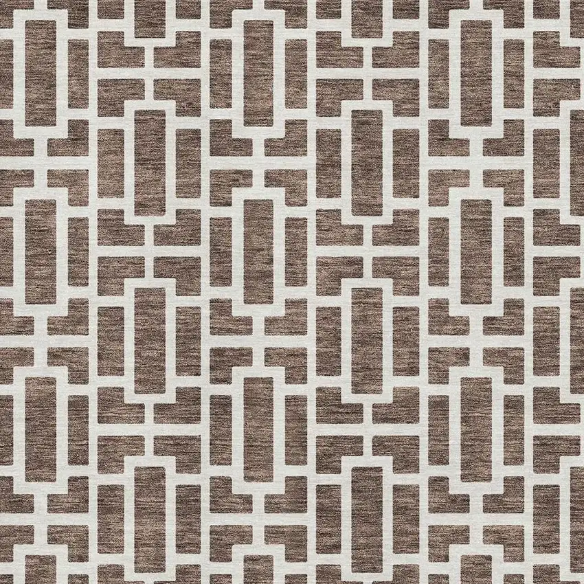 Brown And Ivory Geometric Washable Area Rug With UV Protection Photo 3