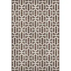 Photo of Brown And Ivory Geometric Washable Area Rug With UV Protection