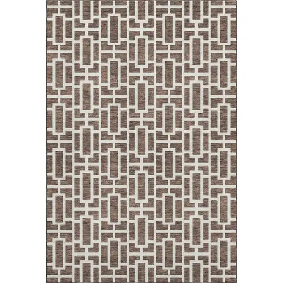 Brown And Ivory Geometric Washable Area Rug With UV Protection Photo 1