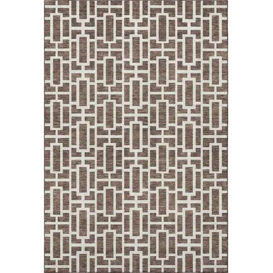 Brown And Ivory Geometric Washable Area Rug With UV Protection Photo 3