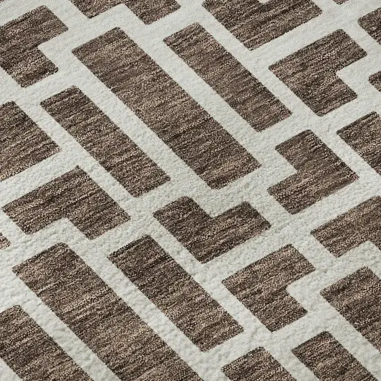 Brown And Ivory Geometric Washable Area Rug With UV Protection Photo 9