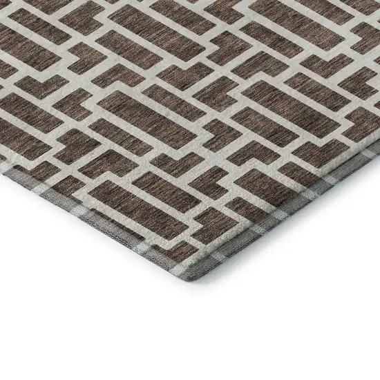 Brown And Ivory Geometric Washable Area Rug With UV Protection Photo 8