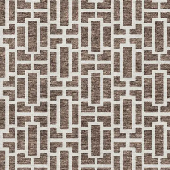 Brown And Ivory Geometric Washable Area Rug With UV Protection Photo 3