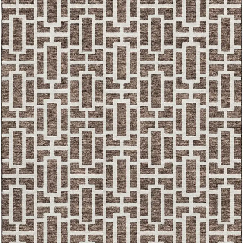 Brown And Ivory Geometric Washable Area Rug With UV Protection Photo 4