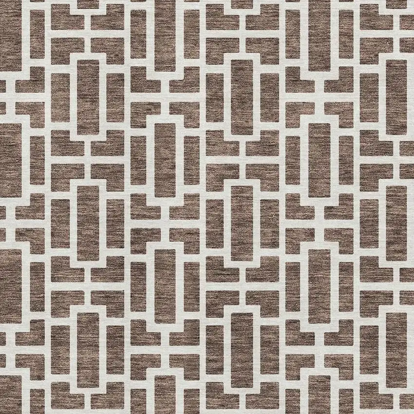 Brown And Ivory Geometric Washable Area Rug With UV Protection Photo 3