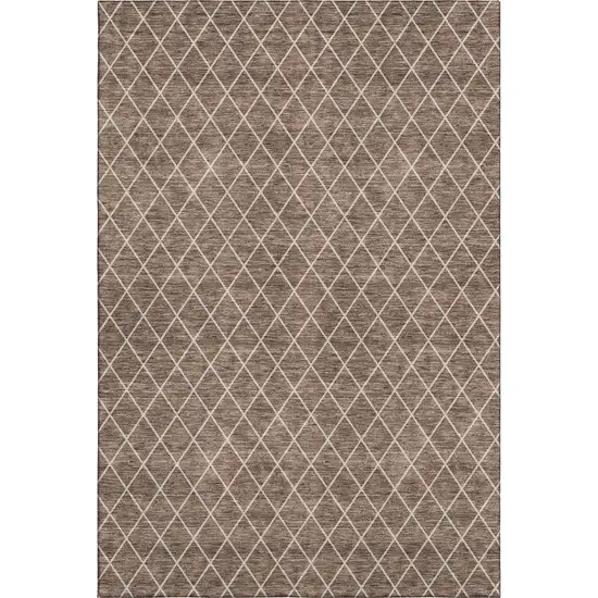 Brown And Ivory Geometric Washable Area Rug With UV Protection Photo 1
