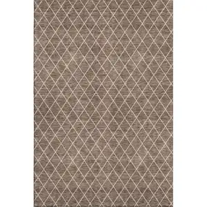 Photo of Brown And Ivory Geometric Washable Area Rug With UV Protection