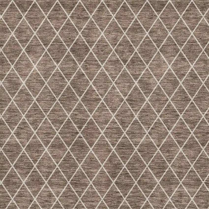 Brown And Ivory Geometric Washable Area Rug With UV Protection Photo 2