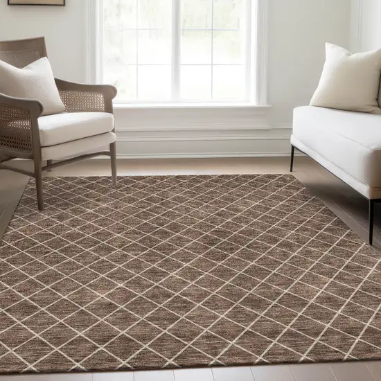 Brown And Ivory Geometric Washable Area Rug With UV Protection Photo 5