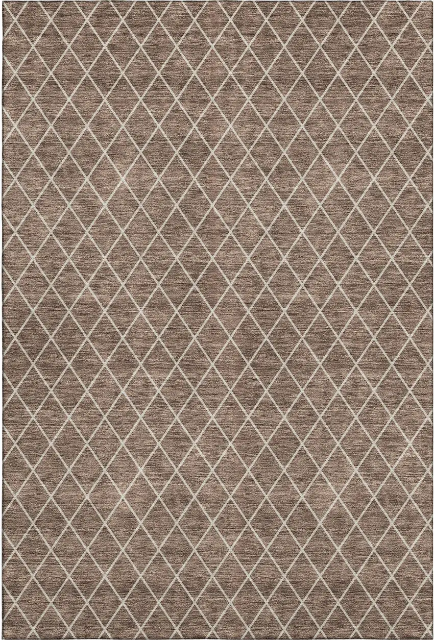 Brown And Ivory Geometric Washable Area Rug With UV Protection Photo 1