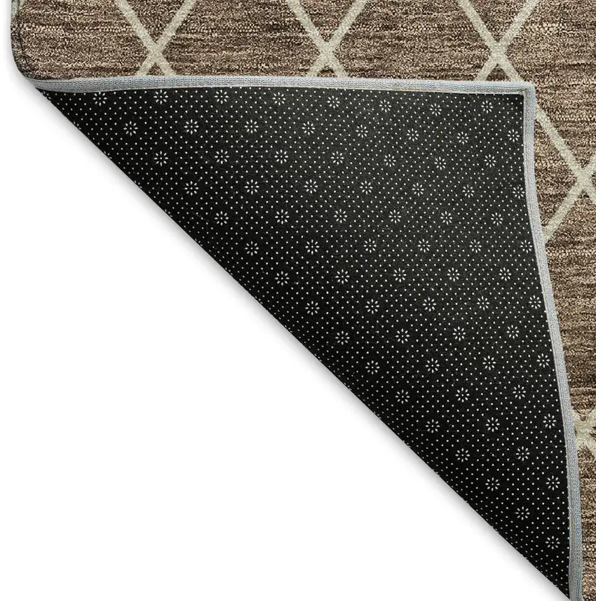 Brown And Ivory Geometric Washable Area Rug With UV Protection Photo 6