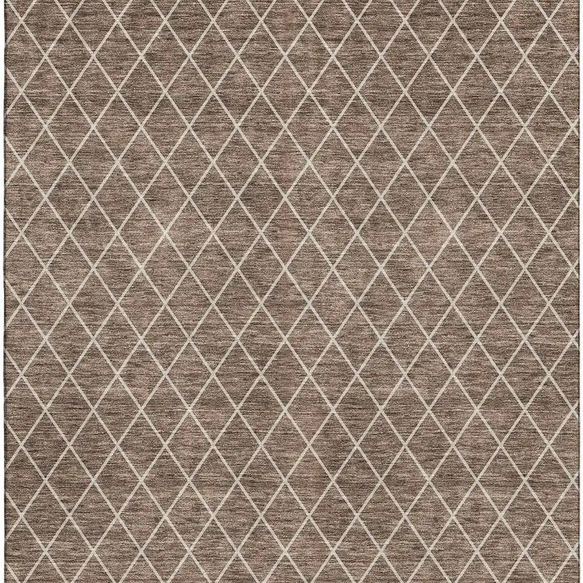 Brown And Ivory Geometric Washable Area Rug With UV Protection Photo 2
