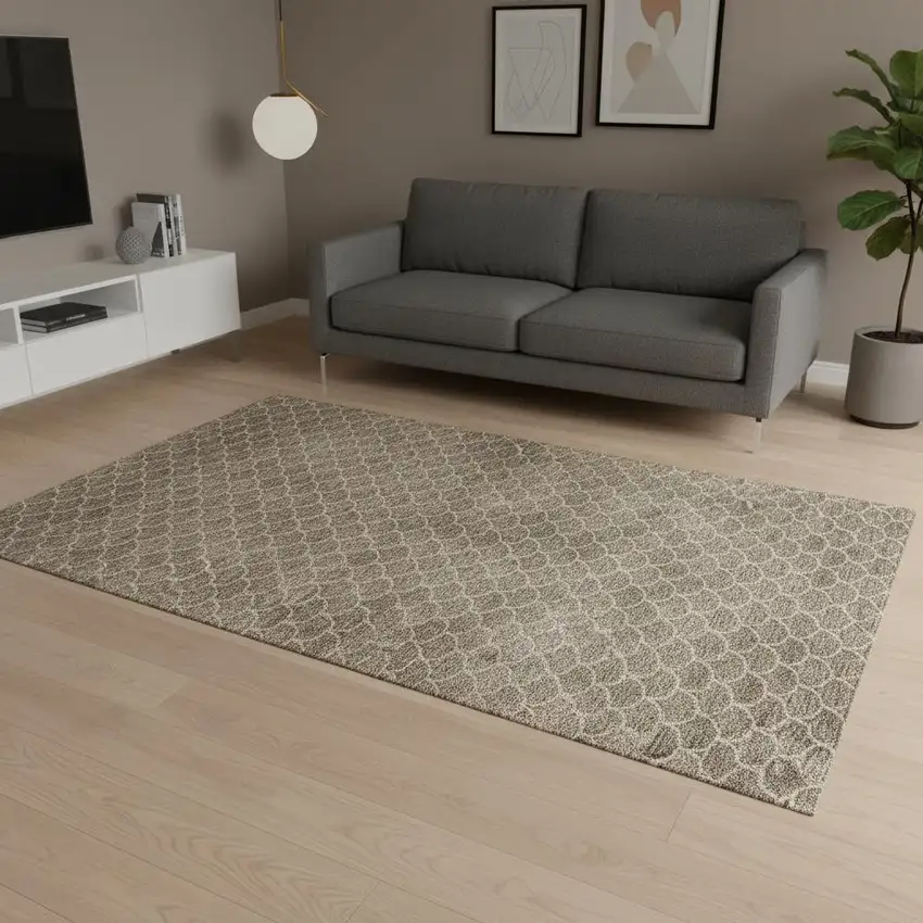 Brown And Ivory Geometric Washable Area Rug With UV Protection Photo 2