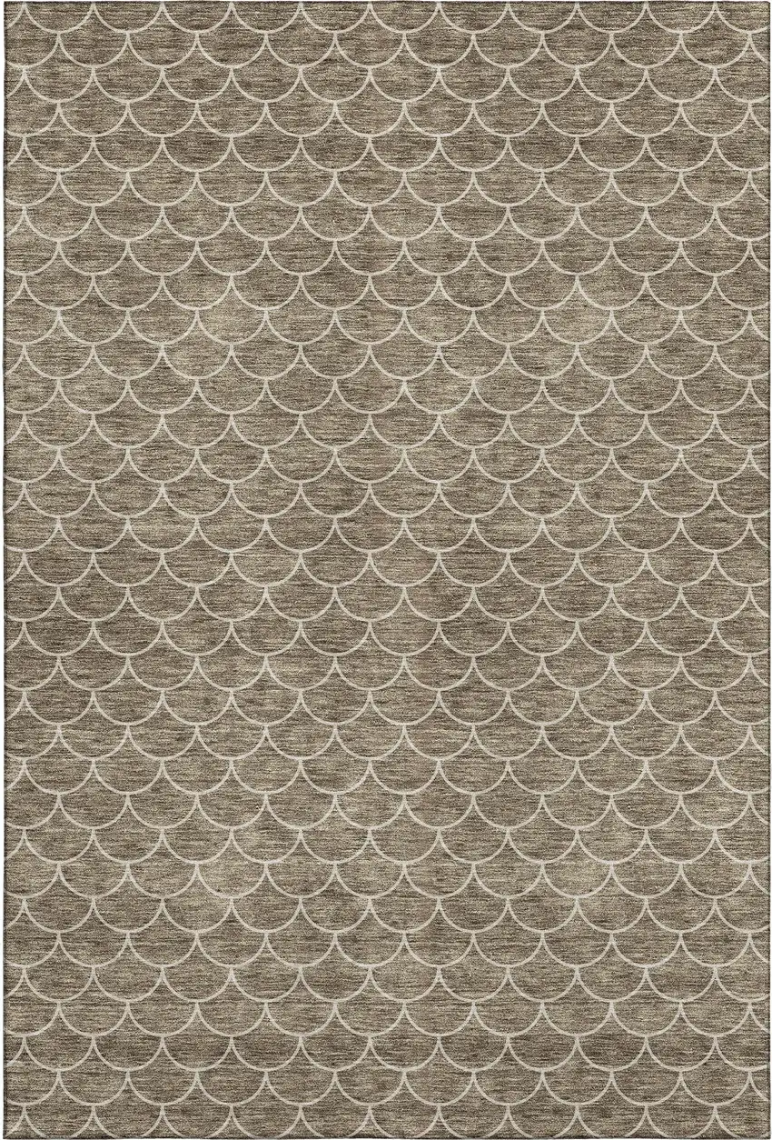 Brown And Ivory Geometric Washable Area Rug With UV Protection Photo 1