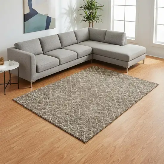 Brown And Ivory Geometric Washable Area Rug With UV Protection Photo 2