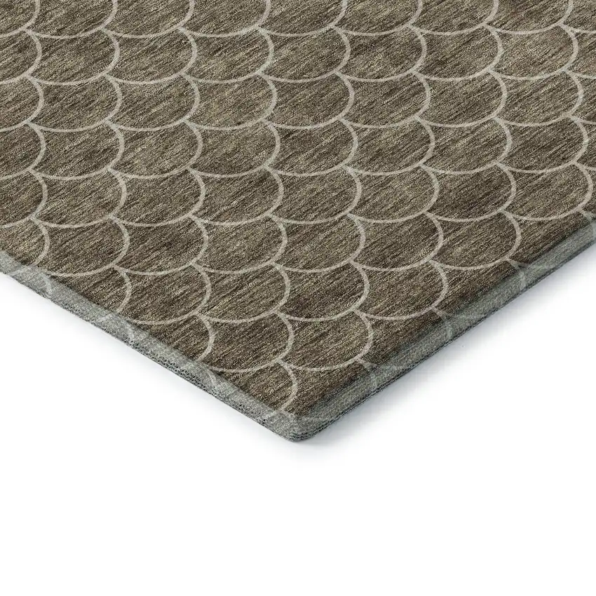 Brown And Ivory Geometric Washable Area Rug With UV Protection Photo 7