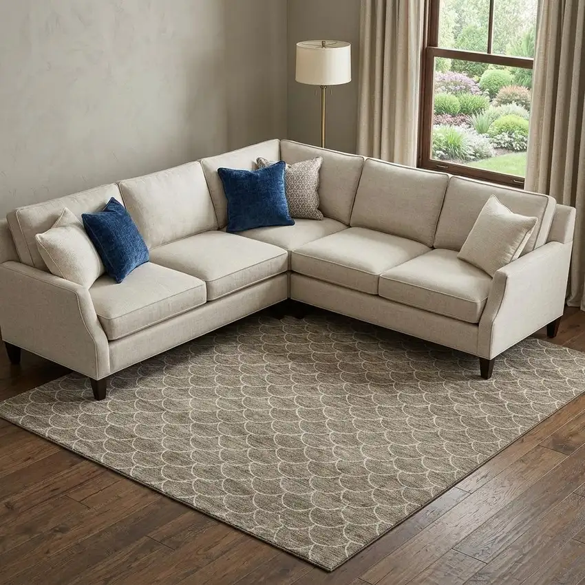 Brown And Ivory Geometric Washable Area Rug With UV Protection Photo 1