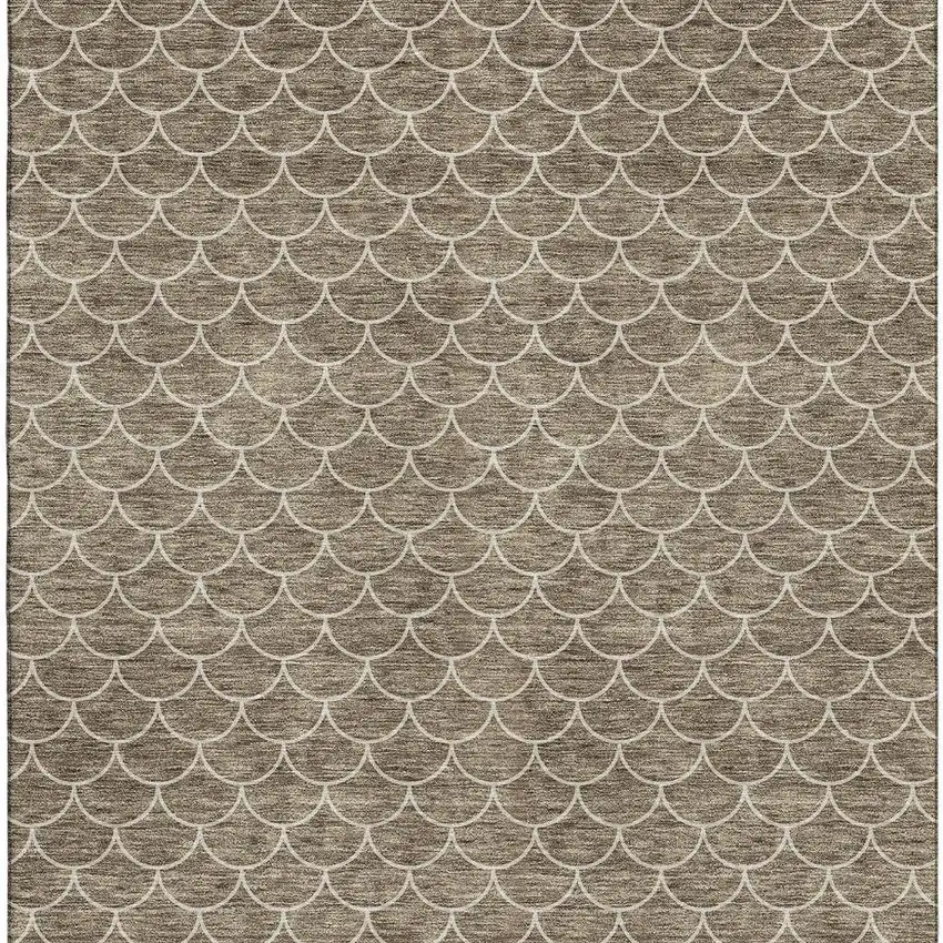 Brown And Ivory Geometric Washable Area Rug With UV Protection Photo 3