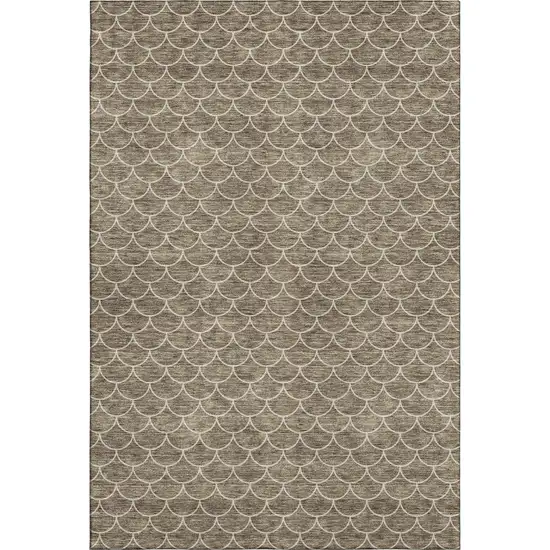 Brown And Ivory Geometric Washable Area Rug With UV Protection Photo 1