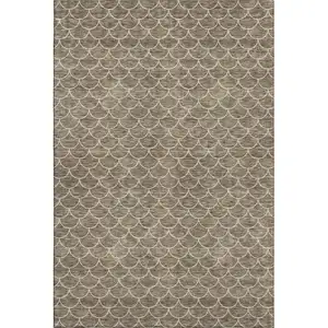 Photo of Brown And Ivory Geometric Washable Area Rug With UV Protection