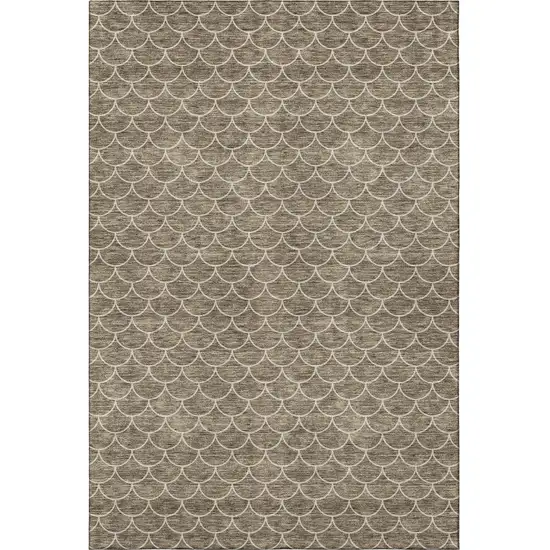 Brown And Ivory Geometric Washable Area Rug With UV Protection Photo 2