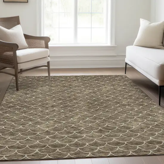 Brown And Ivory Geometric Washable Area Rug With UV Protection Photo 4