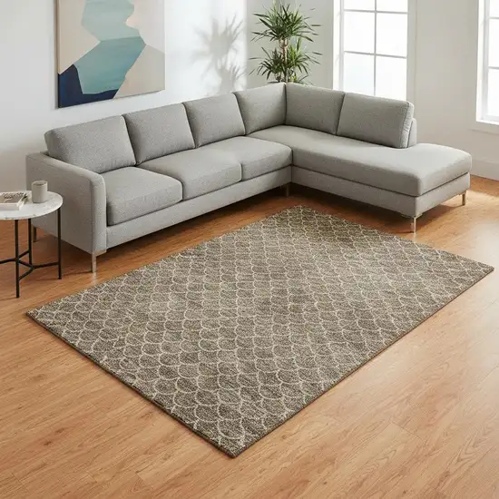 Brown And Ivory Geometric Washable Area Rug With UV Protection Photo 2