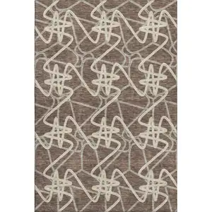 Photo of Brown And Ivory Geometric Washable Area Rug With UV Protection