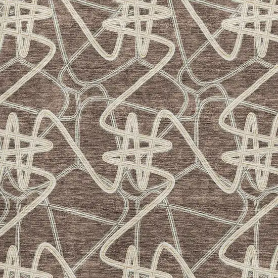 Brown And Ivory Geometric Washable Area Rug With UV Protection Photo 2