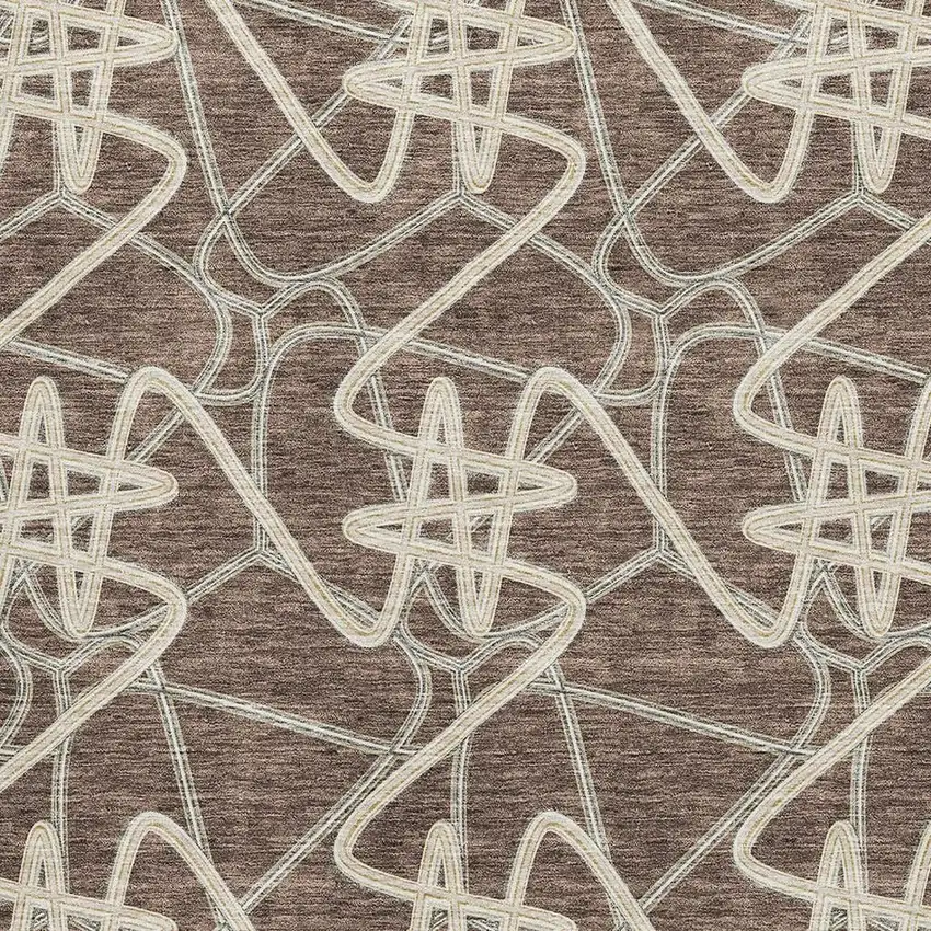 Brown And Ivory Geometric Washable Area Rug With UV Protection Photo 2
