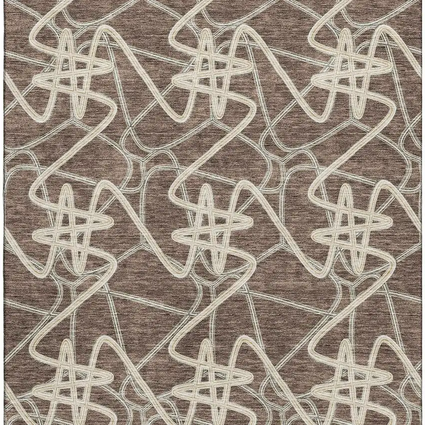 Brown And Ivory Geometric Washable Area Rug With UV Protection Photo 3