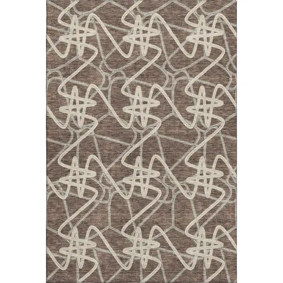 Brown And Ivory Geometric Washable Area Rug With UV Protection Photo 1