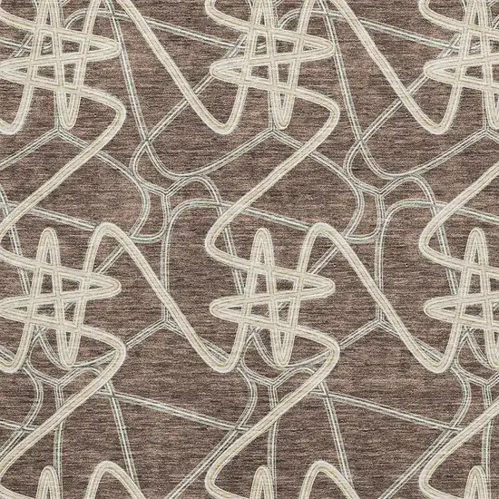 Brown And Ivory Geometric Washable Area Rug With UV Protection Photo 2