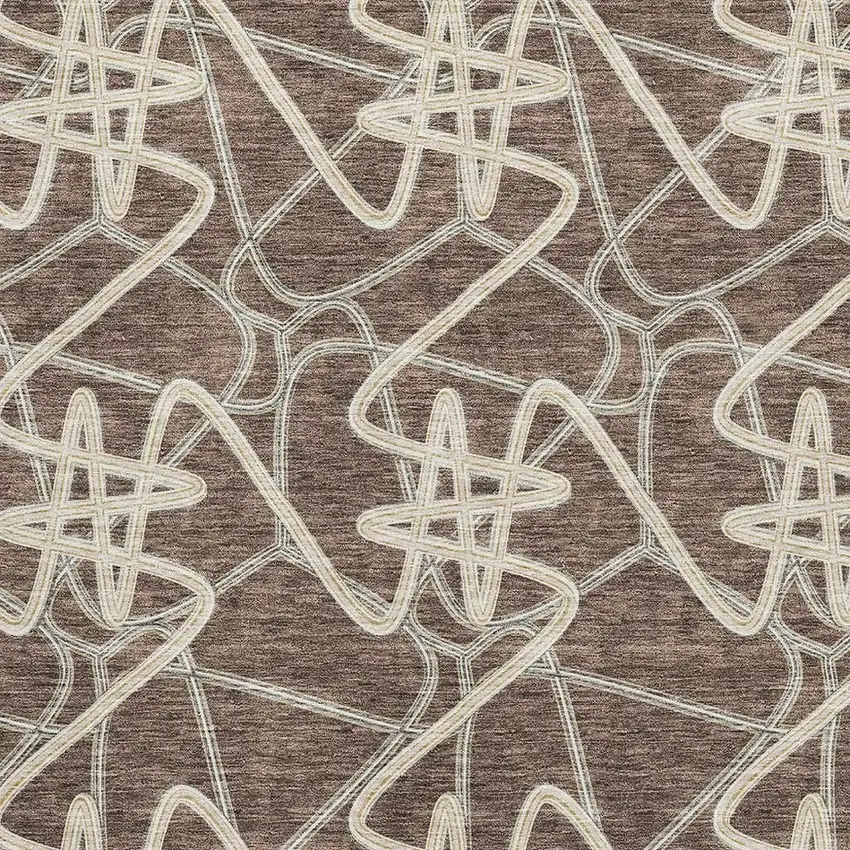 Brown And Ivory Geometric Washable Area Rug With UV Protection Photo 2
