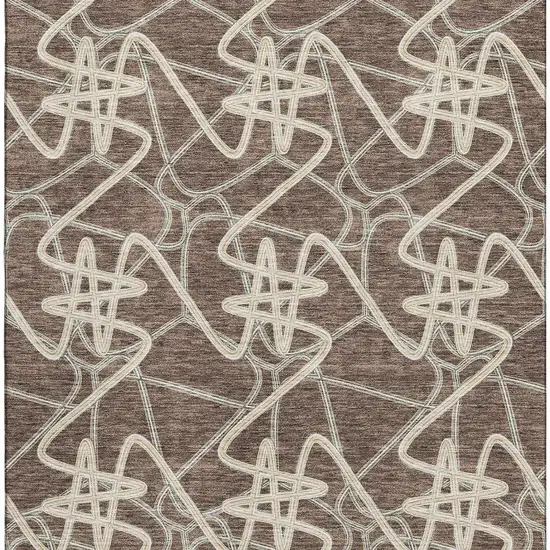 Brown And Ivory Geometric Washable Area Rug With UV Protection Photo 3