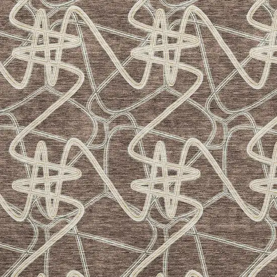 Brown And Ivory Geometric Washable Area Rug With UV Protection Photo 2