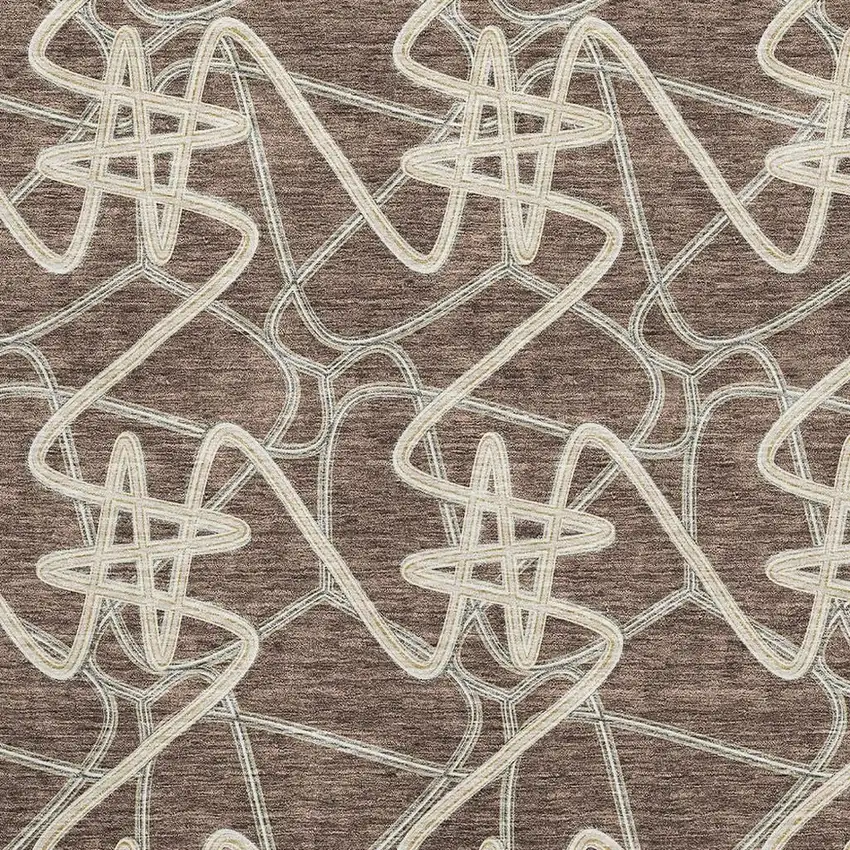 Brown And Ivory Geometric Washable Area Rug With UV Protection Photo 2