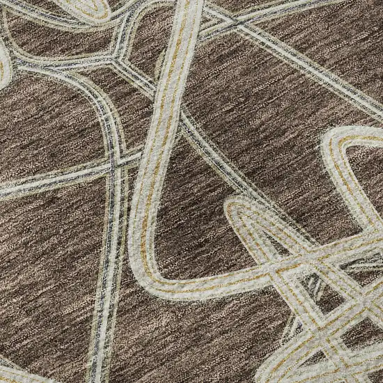 Brown And Ivory Geometric Washable Area Rug With UV Protection Photo 9
