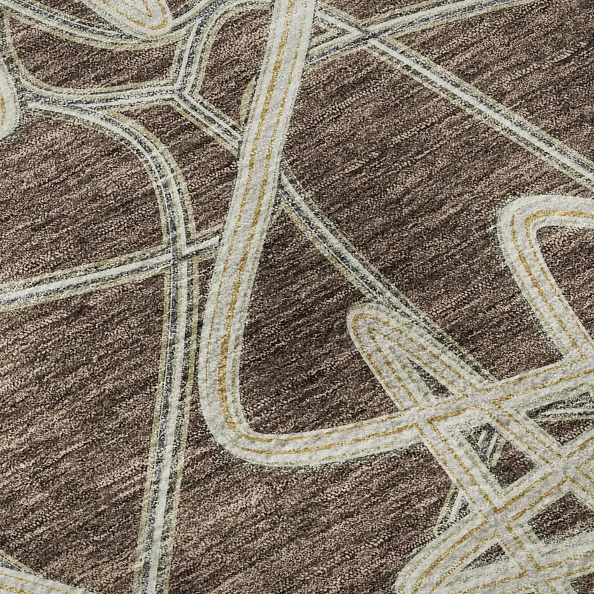 Brown And Ivory Geometric Washable Area Rug With UV Protection Photo 9